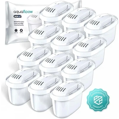 Afbeelding van Aquafloow Maxi Set met 12 filterpatronen, geschikt voor alle BRITA en DAFI karaffen Unimax filters, compatibel Maxtra+, Style, Marella, Elemaris, XL, Fun