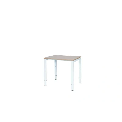 Afbeelding van Domino bureau, hoogte instelbaar (62 85cm) met 80x60cm &#039;zwevend&#039; havana/ kersen licht 25mm blad en wit (RAL9010) N poot frame.