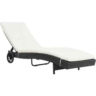 Afbeelding van Ligbed met wielen en kussen poly rattan zwart
