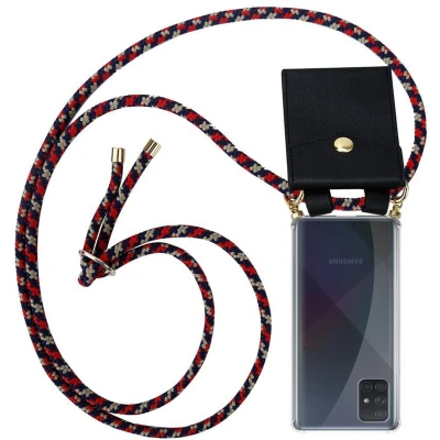 Afbeelding van Cadorabo Hoesje geschikt voor Samsung Galaxy A71 4G in ROOD BLAUW GEEL Silicone Mobiele telefoon ketting beschermhoes met gouden ringen, koordriem en afneembare etui