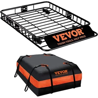 Image de VEVOR Porte Bagage pour Voiture 1305x915x127 mm Charge 90,7 kg Panier de Toit en Acier Galerie Universelle Sac Transport Étanche
