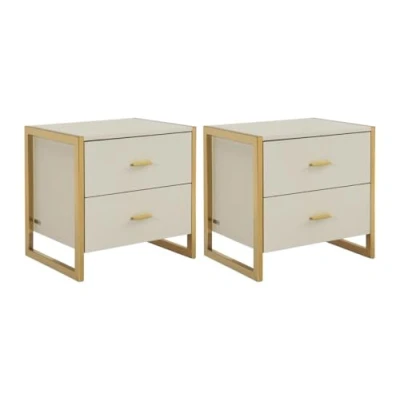 Afbeelding van Pascal Morabito Set van 2 nachtkastjes met lades Mdf Beige en goud OMBRELIA L 50 cm x H D 40