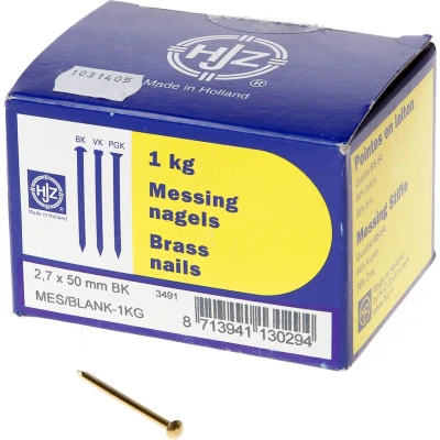 Afbeelding van Hjz Messing nagels bombe kop 2.7 x 50mm 1kg