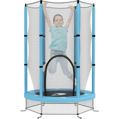 Afbeelding van AIYAPLAY Kinder Trampoline Stahl, Kunststoff 140L x 140B 190H cm Hellblau