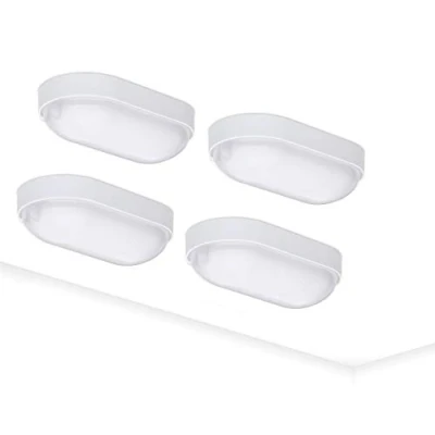 Afbeelding van Oktaplex Set van 4 led kelderlampen, BASE, 9 W, 800 lm, IP65, neutraal wit, 4000 K, ovale lamp, wandlamp, plafondlamp, wit
