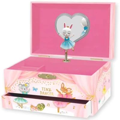 Afbeelding van Giggle &amp; Honey Sieradendoos met muziek voor meisjes, ballerina muziekdoos kinderen spiegel, cadeau sieradenkistje, 18,2 x 13,3 9,9 cm, 3 10 jaar