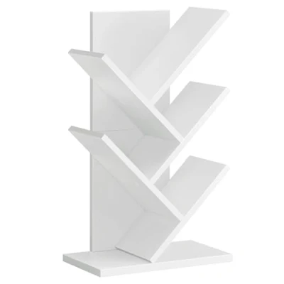Afbeelding van VASAGLE Boekenkast in boomvorm, staande plank 5 niveaus, hoekplank ruimtebesparend, opbergplank voor slaapkamer, woonkamer, thuiskantoor, wolkenwit