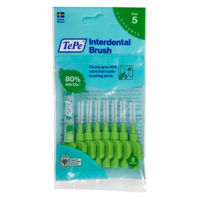 Afbeelding van TePe Interdental Brush Original, interdentale borstels, verwijdert tandplak, effectieve reiniging tussen de tanden voor nauwe ruimtes, groen (maat 5), 8 stuks (verpakking van 1)