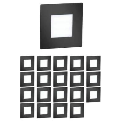 Afbeelding van ledscom.de LED trapverlichting / FEX voor binnen en buiten, vierkant, zwart, 85 x mm, koud wit, 20 stuks