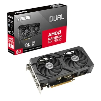 Afbeelding van ASUS DUAL Radeon RX 7600 EVO OC Edition 8GB GDDR6 grafische kaart (AMD RX7600, PCIe 4.0, 1x HDMI 2.1, 3x DisplayPort 1.4a, RX7600 O8G EVO)