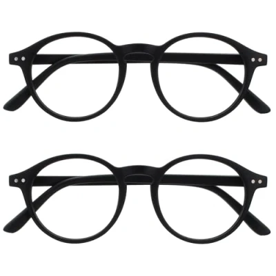 Image de OPULIZE REY Lunettes de lecture Lot 2 Monture ronde rétro Noir mat Homme Femme Charnières à ressort RR56 1 +2.00