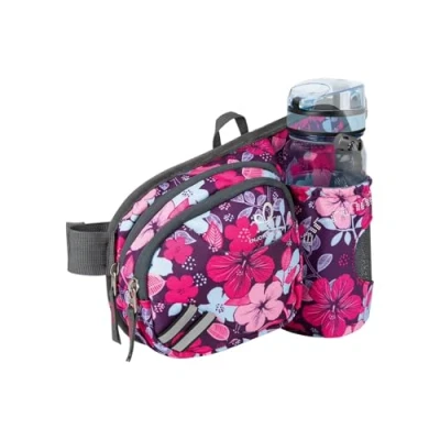 Afbeelding van Waterfly Heuptas voor dames en heren, heuptas, sport, loopriem met flessenhouder, Paars bloem, wandelen, hardlopen, sport