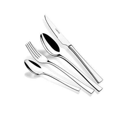 Afbeelding van Monix Modena Bestekset 24 delig met steakmes van roestvrij staal 18/10, modern design, gepolijste afwerking, ideale dikte 2,5 mm