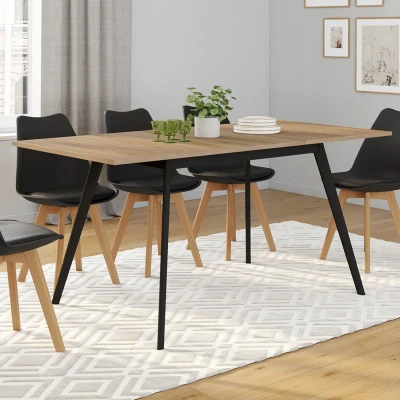 Image de Table scandinave extensible INGA 120 160 cm plateau bois pieds noirs