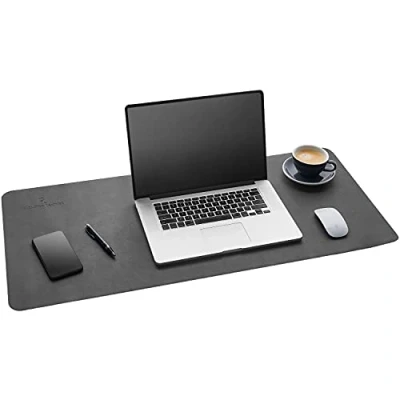 Afbeelding van Gallaway Leather bureaumat 36 x 17 inch grote muismat thuiskantoor bureauaccessoires desktopbeschermer antislip schrijfbureau blotter (grijs)..