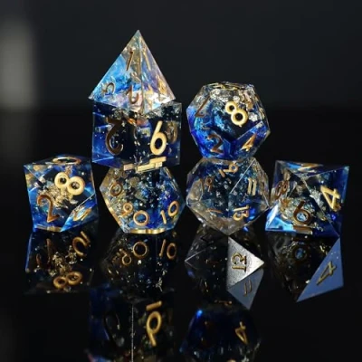 Afbeelding van DND 7 stuks D4 D6 D8 D10 D% D12 D20 Polyhedral handgemaakte D&amp;D kunsthars scherpe rand dobbelstenen voor kerkers en draken Pathfinder RPG MTG tafelspelen met geschenkdoos