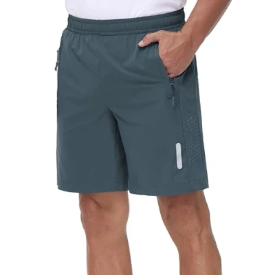 Afbeelding van Rvinroo Sportshorts voor heren, sneldrogend, ademende hardloopshorts met ritszak, Grijs Blauw, 3XL