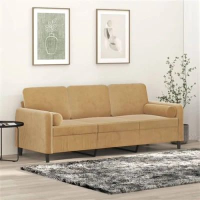 Afbeelding van vidaXL Driezitsbank met sierkussens 180 cm fluweel bruin