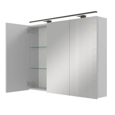 Afbeelding van Planetmöbel ARIA Spiegelbadkamerkast met verlichting, 90 cm breed, om op te hangen, spiegel, verlichting en stopcontact, wit grijs, x 70 16