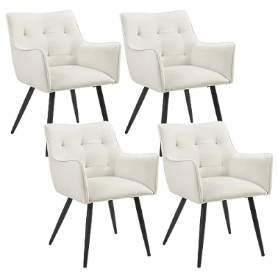 Afbeelding van WOLTU Set van 4 Scandinavische eetkamerstoelen, gestoffeerde stoelen met rugleuning en armleuningen, fauteuils metalen poten, voor woonkamer, slaapkamer, fluweel, crème, BH374cm
