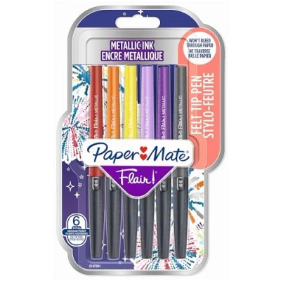 Afbeelding van Paper Mate Fineliner Flair, Blister Van 6 Stuks In Geassorteerde Metallic Kleuren