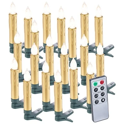 Afbeelding van Lunartec Draadloze lichtsnoer: 20 stuks kerstboomkaarsen met afstandsbediening en gouden timer (draadloze kaarsen)