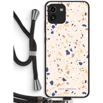 Afbeelding van Case Company® hoesje met Koord geschikt voor Samsung Galaxy A03 Terrazzo N23 Telefoonhoesje Zwart Bescherming aan alle Kanten en Over de Schermrand