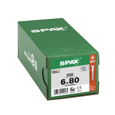 Afbeelding van Spax spaanplaatschroeven platverzonken kop Wirox T Star T30 deeldraad 6.0x80mm (per 200 stuks)