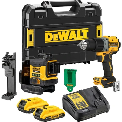 Afbeelding van DEWALT DCK2095D2T QW 18V XR accu machineset 3x360 compact laser + schroef/boormachine in TSTAK (2x 2,0Ah lader)