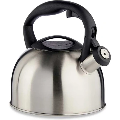 Afbeelding van kinvara fluitketel RVS 2.5 liter zilver/zwart waterkoker voor camping/ caravan/ camper