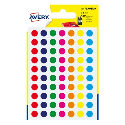 Image de Sachet de 420 étiquettes pastilles adhésives Avery 8 mm