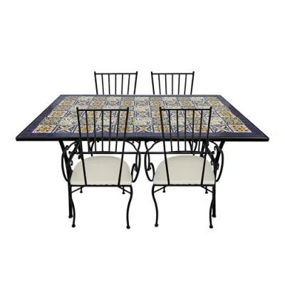 Afbeelding van AXI Leonie 5 delige Mozaïek Bistroset Mediterrane Stijl Blauw Metalen frame met keramische tegel Tuin set 4 stoelen en tafel