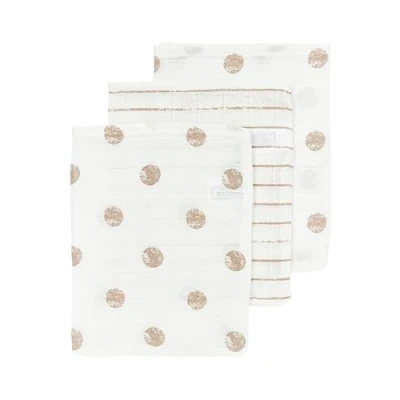 Afbeelding van Meyco Baby Dot Stripe washandjes 3 pack hydrofiel sand 20x17cm