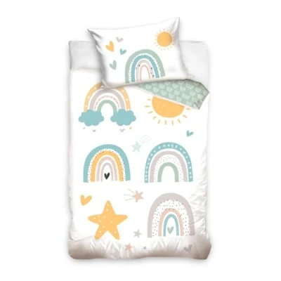 Afbeelding van kinderbeddengoed, 100 x 135 cm, 100% katoen, regenboog, zon, vrolijk bohemien beddengoed voor meisjes, jongens, 40 60 cm +