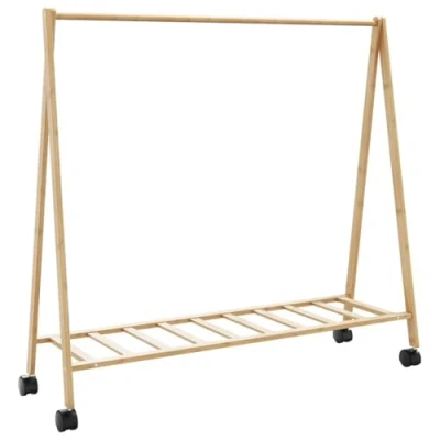 Afbeelding van vidaXL Kledingrek met schappen en wielen 106x34x106,5 cm bamboe
