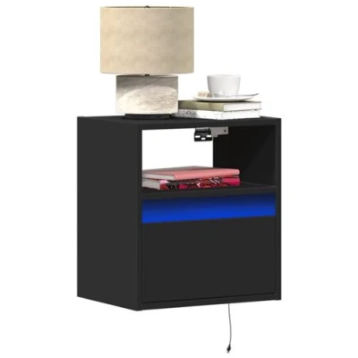 Image de vidaXL Table de chevet murale avec lumières LED noir852063