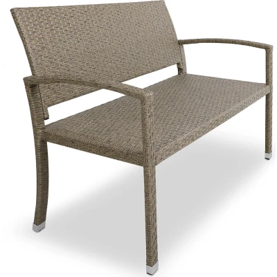 Afbeelding van Polyrattan Tuinbank Beige Grijs 122x55x90cm