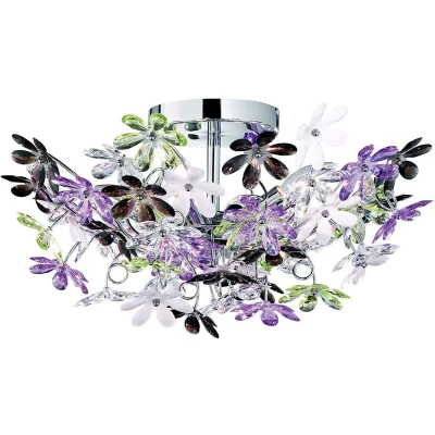 Afbeelding van REALITY FLOWER Plafondlamp Chroom excl. 4x E14 4W Diameter 560 mm Multi kleurige en heldere blaadjes