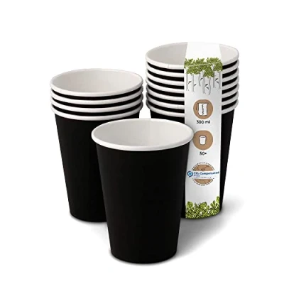 Afbeelding van GREENBOX biologisch papieren bekers, wegwerpservies, composteerbare en afbreekbare milieuvriendelijke onbedrukte zwarte koffiebekers, 50 stuks, 300 ml