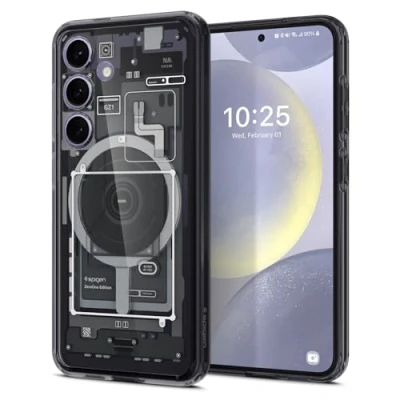 Afbeelding van Spigen Ultra Hybrid Metal Ring MagFit Hoesje Geschikt voor Samsung Galaxy S24 Compatibel met MagSafe Back Cover Zero One Wit