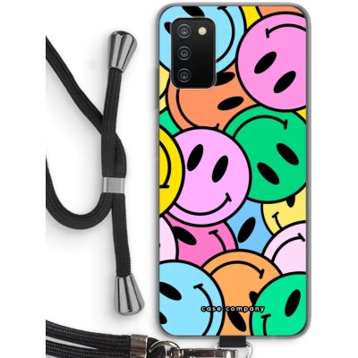 Afbeelding van Case Company® hoesje met Koord geschikt voor Samsung Galaxy A03S Smiley N1 Telefoonhoesje Zwart Bescherming aan alle Kanten en Over de Schermrand