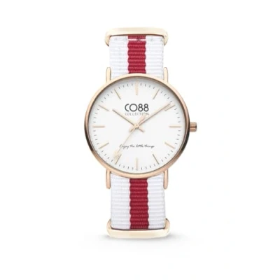 Afbeelding van CO88 Collection 8CW 10028 Horloge nato nylon wit/rood 36 mm