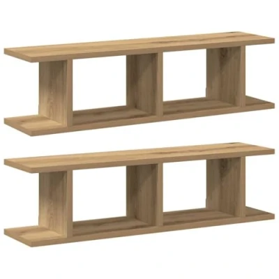 Afbeelding van vidaXL Wandschappen 2 st 75x18x20cm bewerkt hout artisanaal eikenkleur