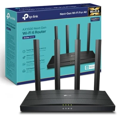 Afbeelding van TP Link wifi 6 router, AX 1500 Mbps dual band 6, 4 gigabit poorten, high performance antennes, OneMesh, WPA3, ouderlijk toezicht, geïntegreerde antivirus, (Archer AX18)