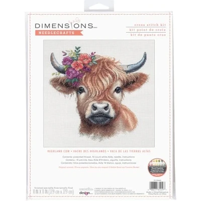 Afbeelding van Borduurpakket Highland Cow Dimensions (USA) telpatroon