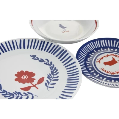 Afbeelding van Serviesset DKD Home Decor Porselein Rood Blauw Wit 27 x 3 cm 18 Onderdelen