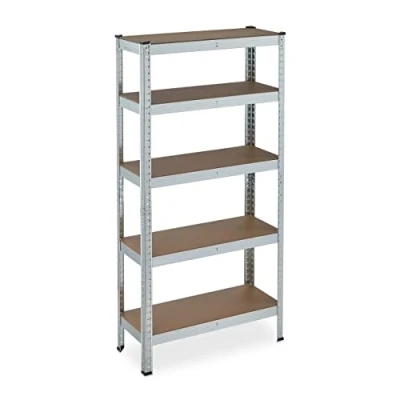 Afbeelding van Relaxdays Rek voor zware lasten, gegalvaniseerd, belastbaar tot 875 kg, 150 x 75 30 cm, 5 planken, insteekbaar, staal, kelderrek, zilver