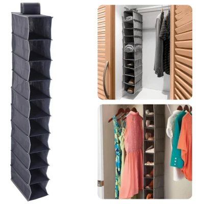 Afbeelding van Cheqo® Kledingkast Organiser Hangend Opbergysteem Hangende Schoenenzak Organizer Schoenenkast Opberger Hang 30x15x120cm 10 Compartimenten