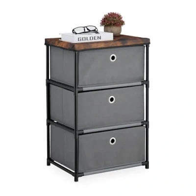 Afbeelding van Relaxdays bijzetkastje met 3 lades 65x43x33 cm industrieel woonkamer slaapkamer grijs bruin