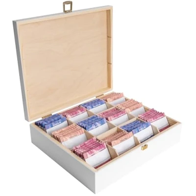 Afbeelding van Creative Deco Grote Houten Thee Doos Opslag Wit 12 Vakken 29 x 25 7,5 cm met Deksel Gelakt Hout Borst Perfect voor Decoupage en Decoratie